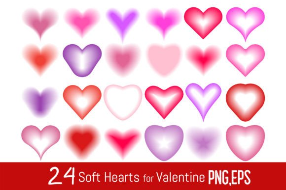 24 Soft Hearts with a Modern Minimalist Blurring Gradient