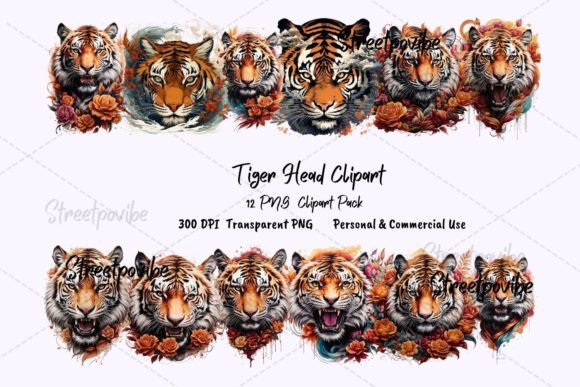 Animal Tiger Watercolor Clipart PNG Pack for Creative Projects
