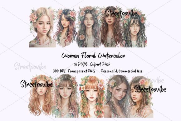 Beautiful Women Watercolor Clipart PNG for Creative Projects
