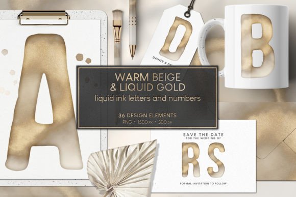 Beige Liquid Gold Ink Alphabet PNG: A Creative Asset for Designers and Crafters