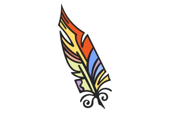 Fantasy Quill Icon: Colorful Ornate Deco for Creative and Commercial Use