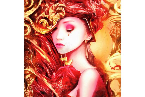 Female Portrait with Rich Red Gold Fabrics