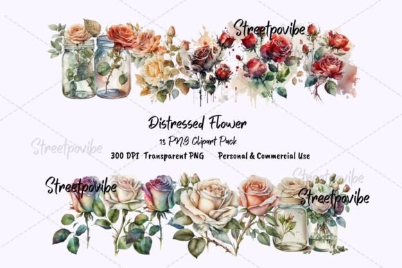 Flower Distressed Watercolor Clipart PNG for Creative Projects