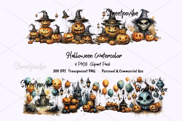 Halloween Watercolor Cliparts PNG Pack: A Versatile Resource for Creative Projects