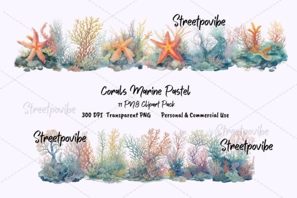 Marine Coral Sealife Watercolor Clipart for Creative Projects