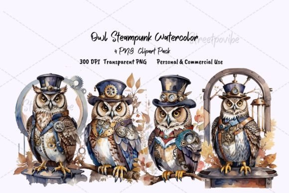 Owl Cyberpunk Watercolor Cliparts PNGs: Merging Fantasy and Function in Modern Design