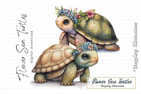 Painted Sea Turtles with Flower Wreath