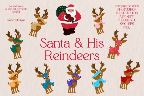 Santa and His Reindeers Graphic Clipart for Creative Projects
