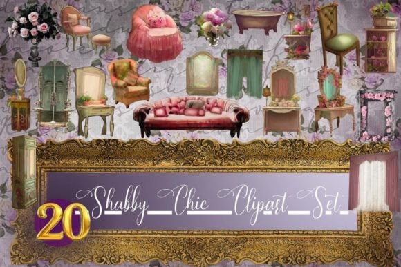 Shabby Chic Png Clipart Set: Enhancing Design Projects with Vintage Flair