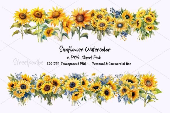 Sunflower Watercolor Clipart PNGs Pack – Creative Uses and Ideas