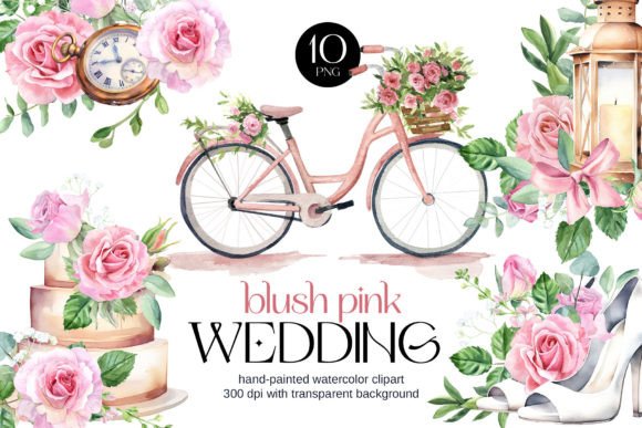 Watercolor Blush Pink Roses Wedding Set: Elegant Illustrations for Your Special Day