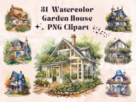Watercolor Garden House Clipart for Creative Projects