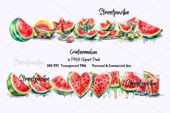 Watermelon Watercolor Clipart PNG Pack: Elevate Your Creative Projects with Vibrant, High-Quality Designs